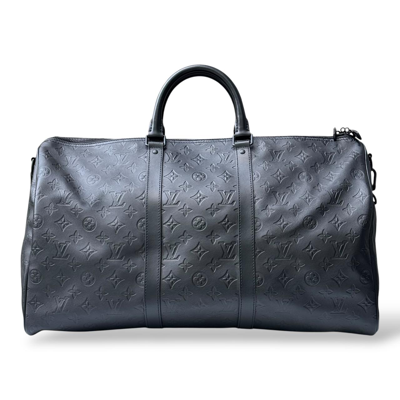 Louis Vuitton Black Monogram Shadow Leather Keepall Bandouliere 50 Bag - Image 4