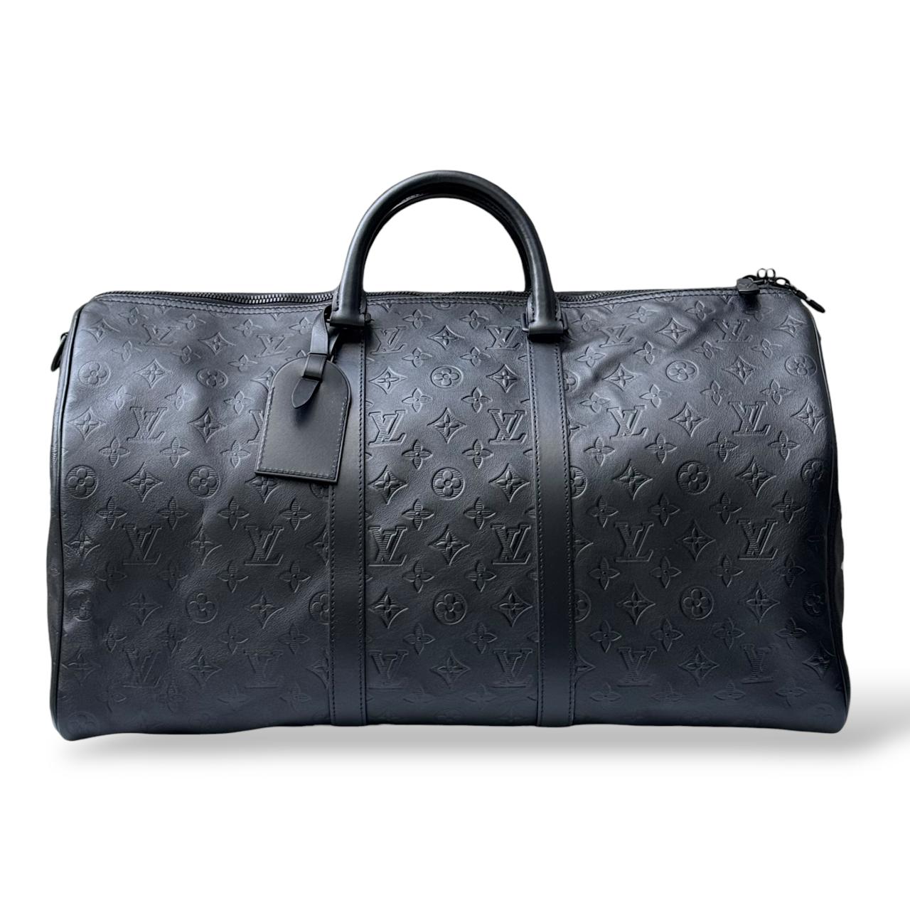 Louis Vuitton Black Monogram Shadow Leather Keepall Bandouliere 50 Bag