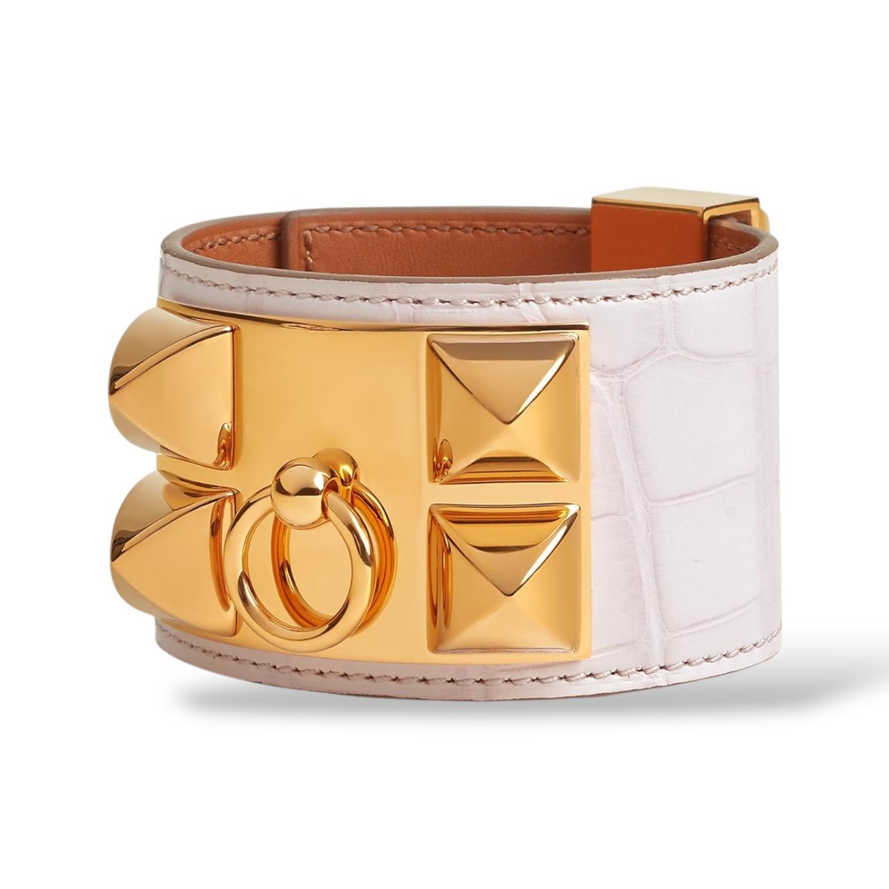 Hermes Collier de Chien Pale Mauve Alligator Boreal Bracelet GHW Size T2