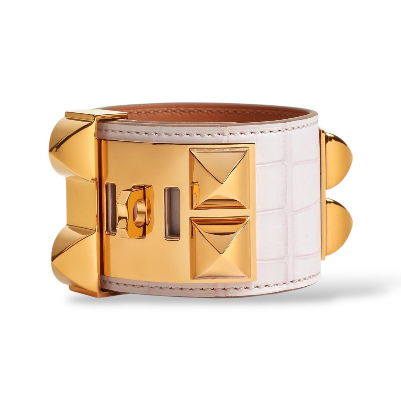 Hermes Collier de Chien Pale Mauve Alligator Boreal Bracelet GHW Size T2 - Image 2