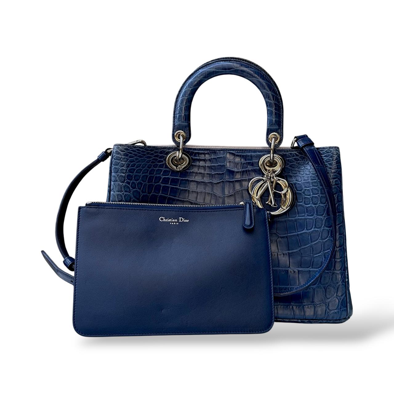 Christian Dior Blue Crocodile Medium Diorissimo Tote – The Luxury