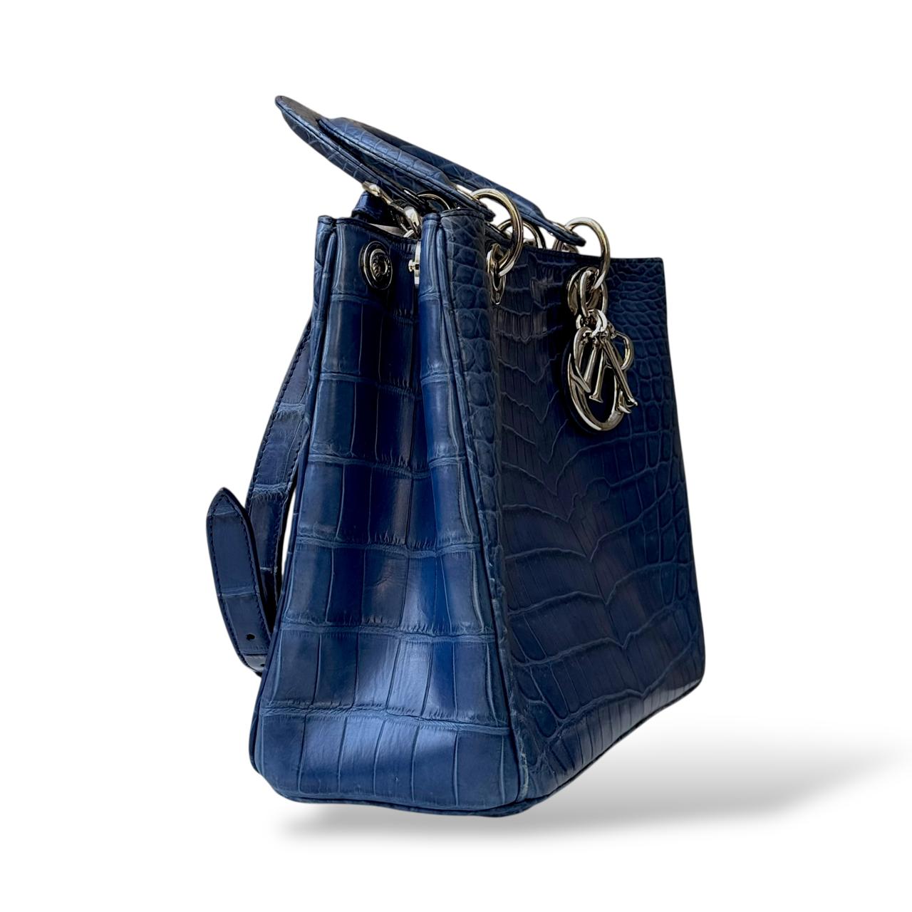 Christian Dior Blue Crocodile Medium Diorissimo Tote – The Luxury