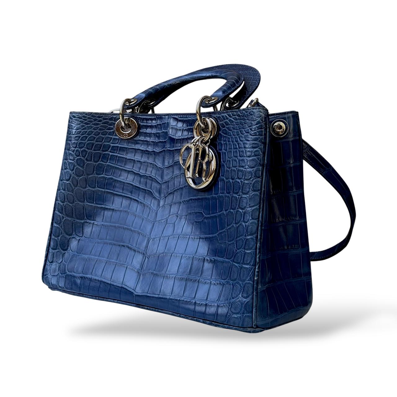 Christian Dior Blue Crocodile Medium Diorissimo Tote – The Luxury