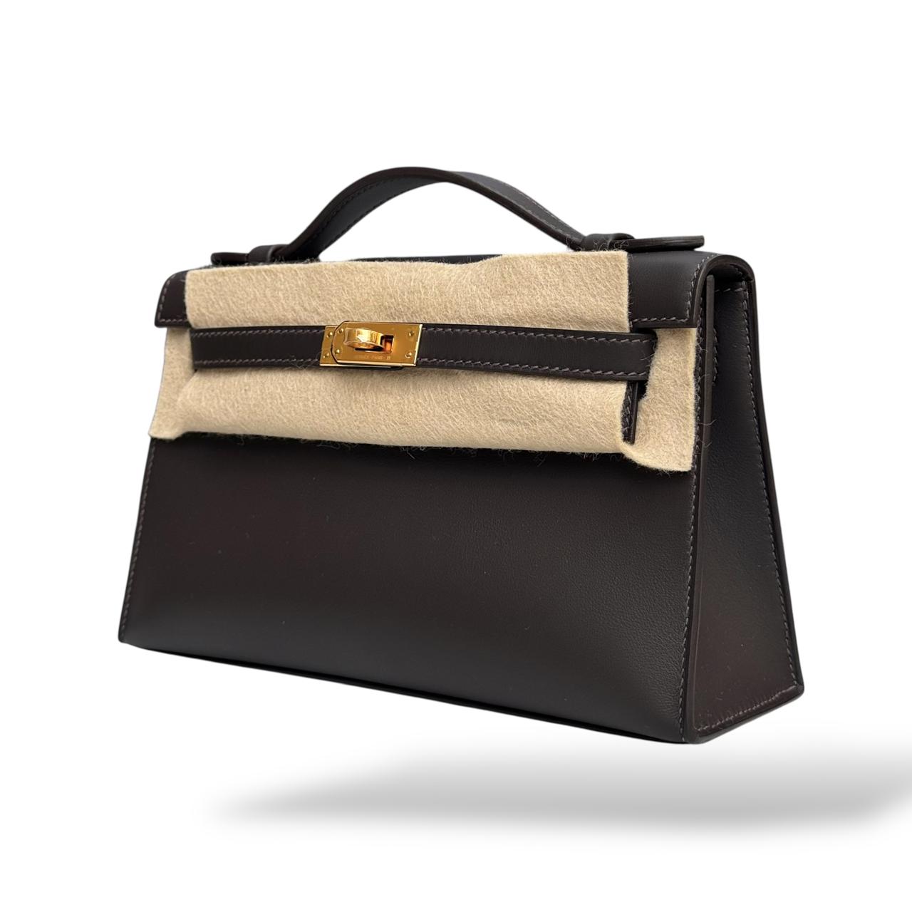 Hermes Kelly Pochette Bai Brun Swift GHW - Image 5