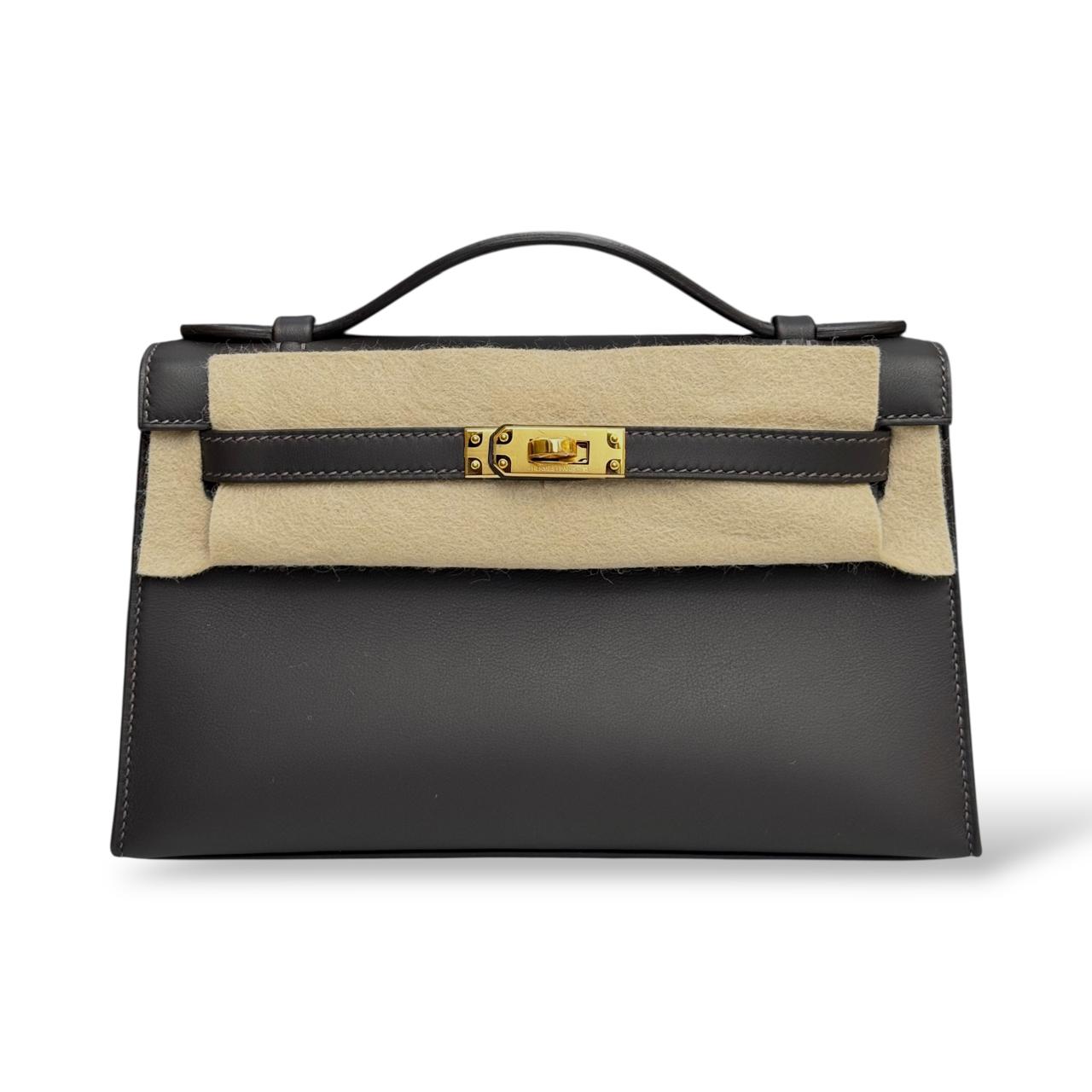 Hermes Kelly Pochette Bai Brun Swift GHW