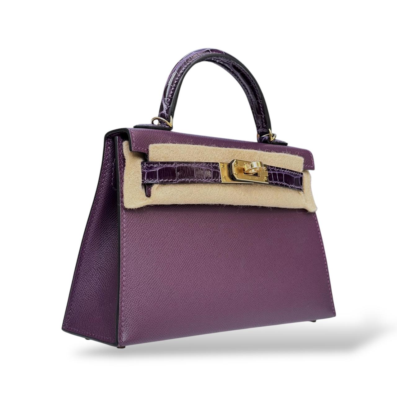 Hermes Kelly Mini Amethyst/Cassis Veau Madame/Alligator Touch PBHW
