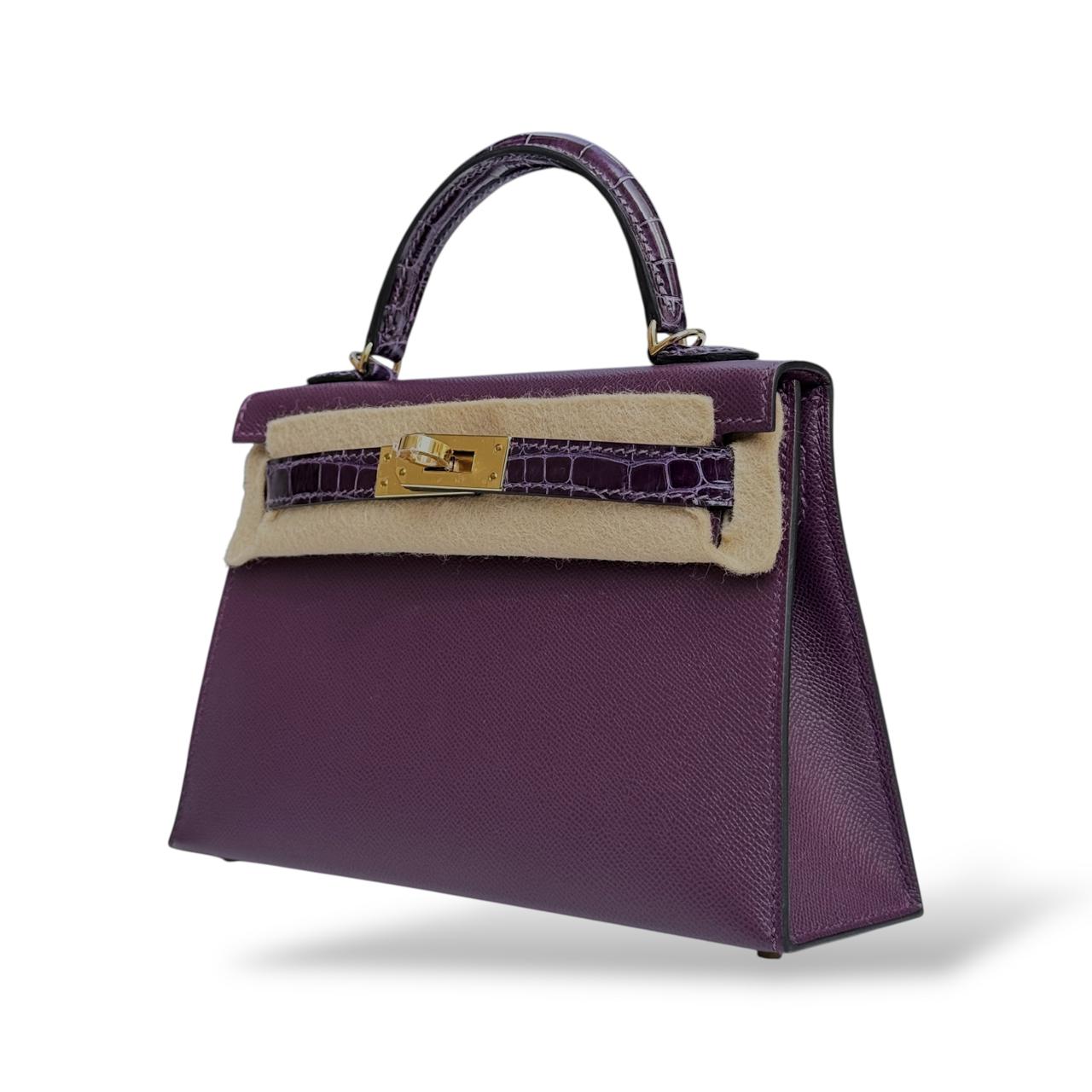Hermes Kelly Mini Amethyst/Cassis Veau Madame/Alligator Touch PBHW