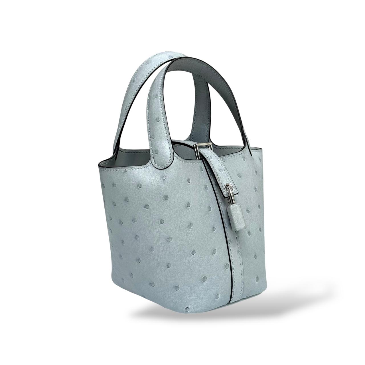 Hermes Micro Picotin Bleu Glacier Ostrich PHW - Image 2