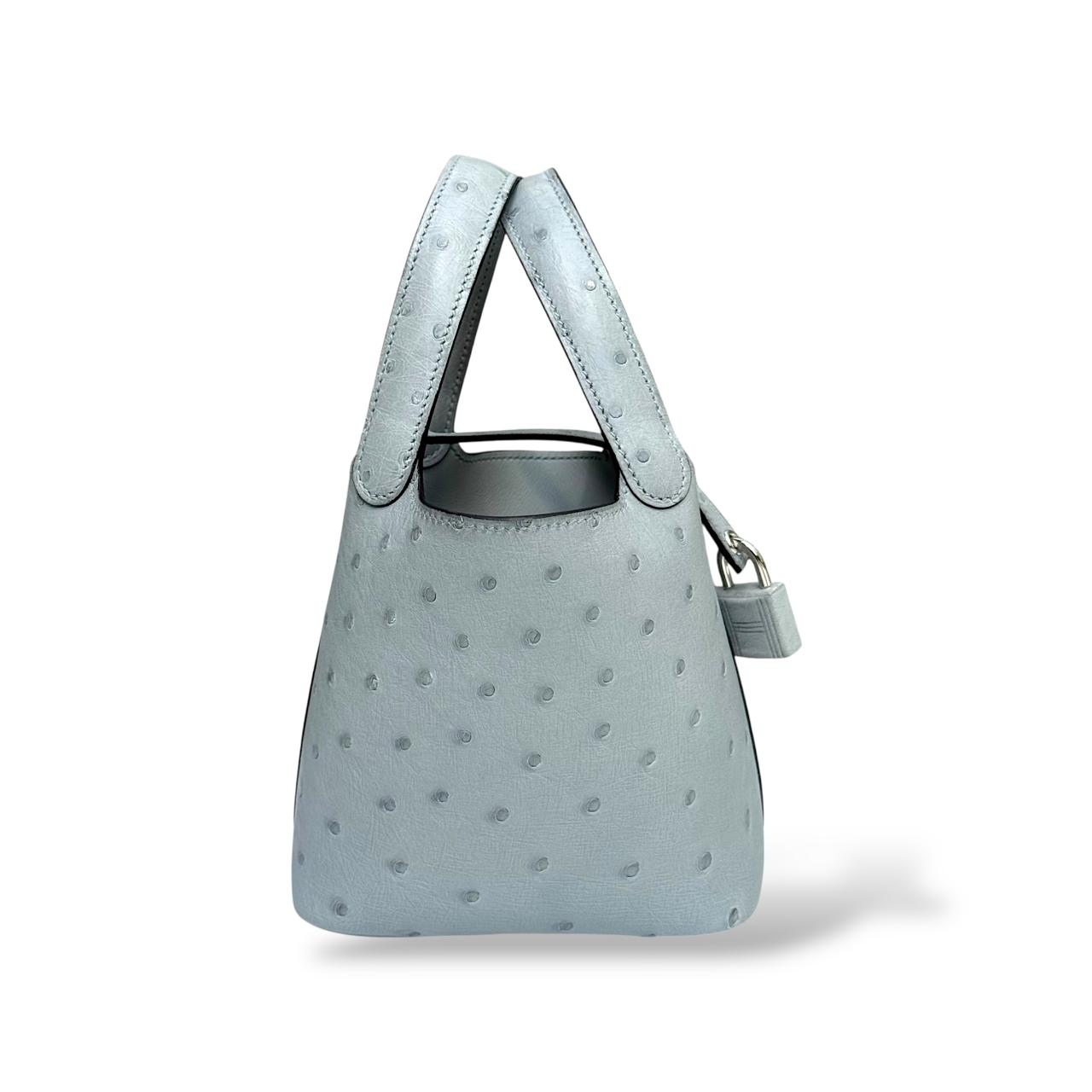 Hermes Micro Picotin Bleu Glacier Ostrich PHW - Image 3