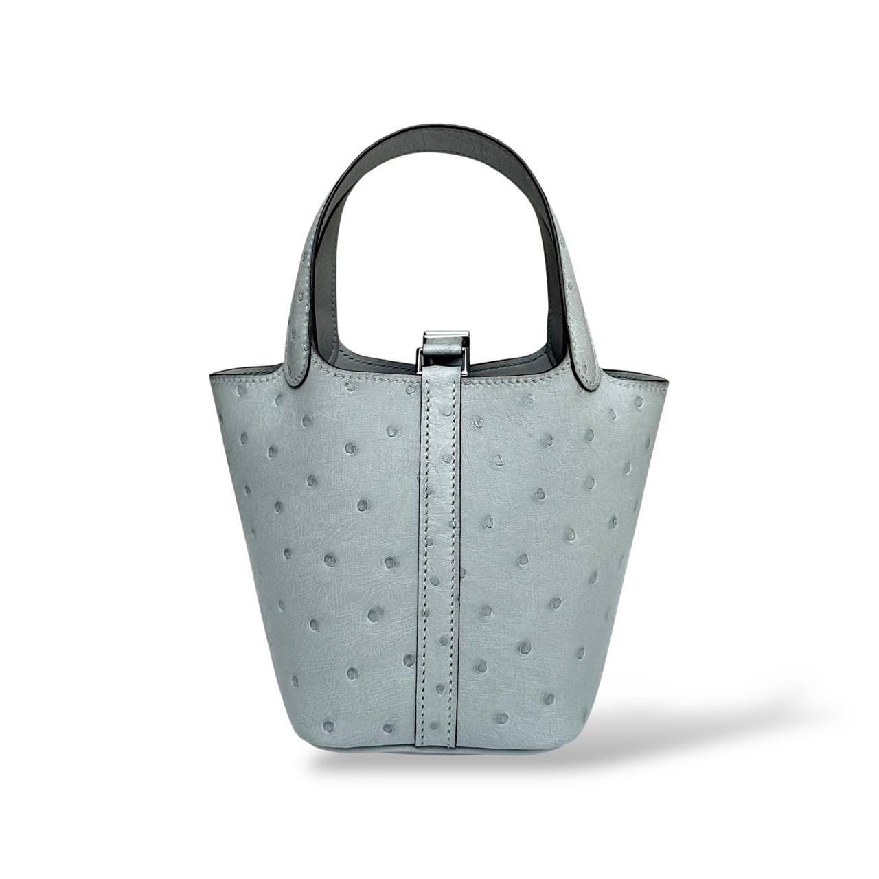 Hermes Micro Picotin Bleu Glacier Ostrich PHW - Image 4