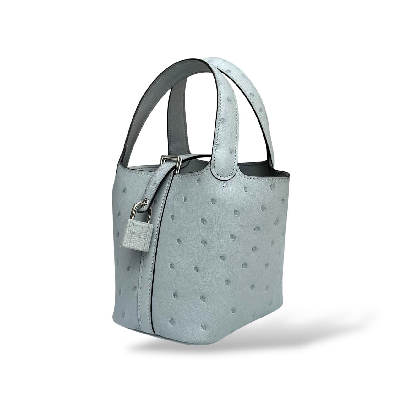 Hermes Micro Picotin Bleu Glacier Ostrich PHW - Image 5