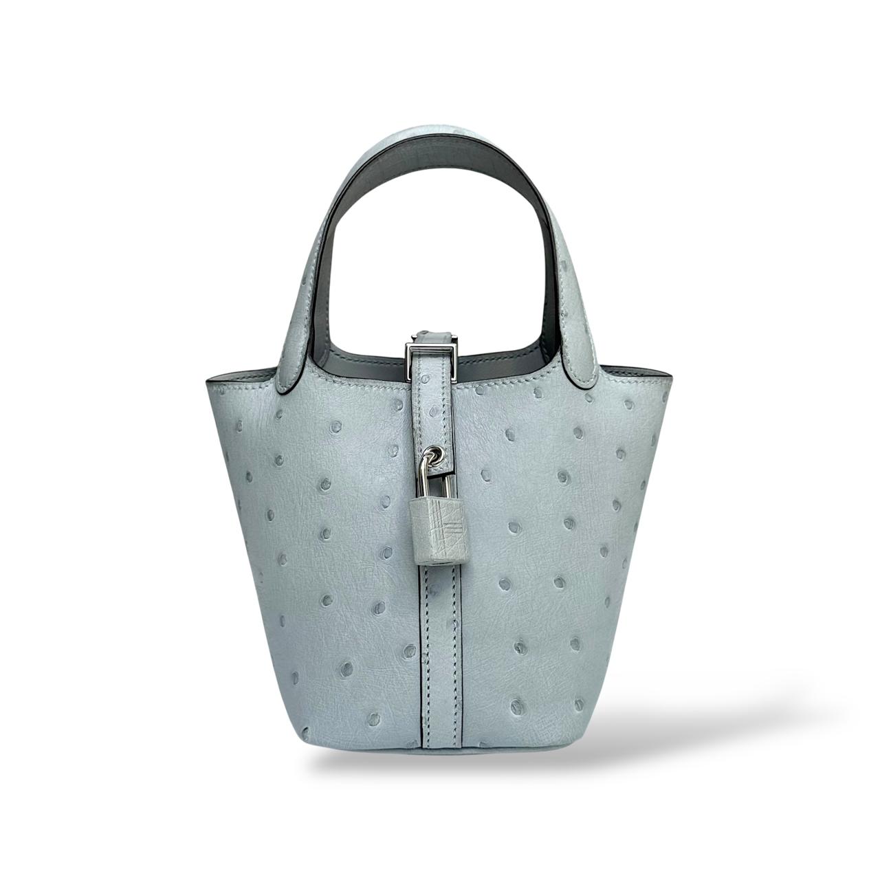 Hermes Micro Picotin Bleu Glacier Ostrich PHW