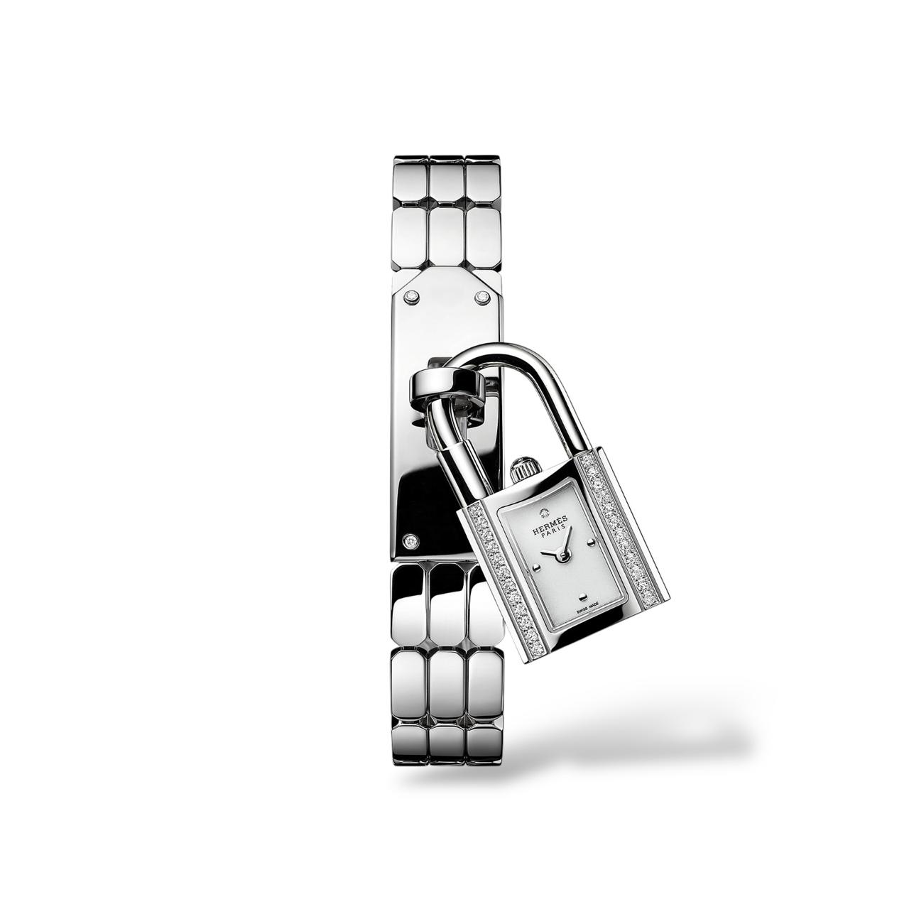 Hermes Kelly Diamond Bezel Mini model 16mm Silver Watch