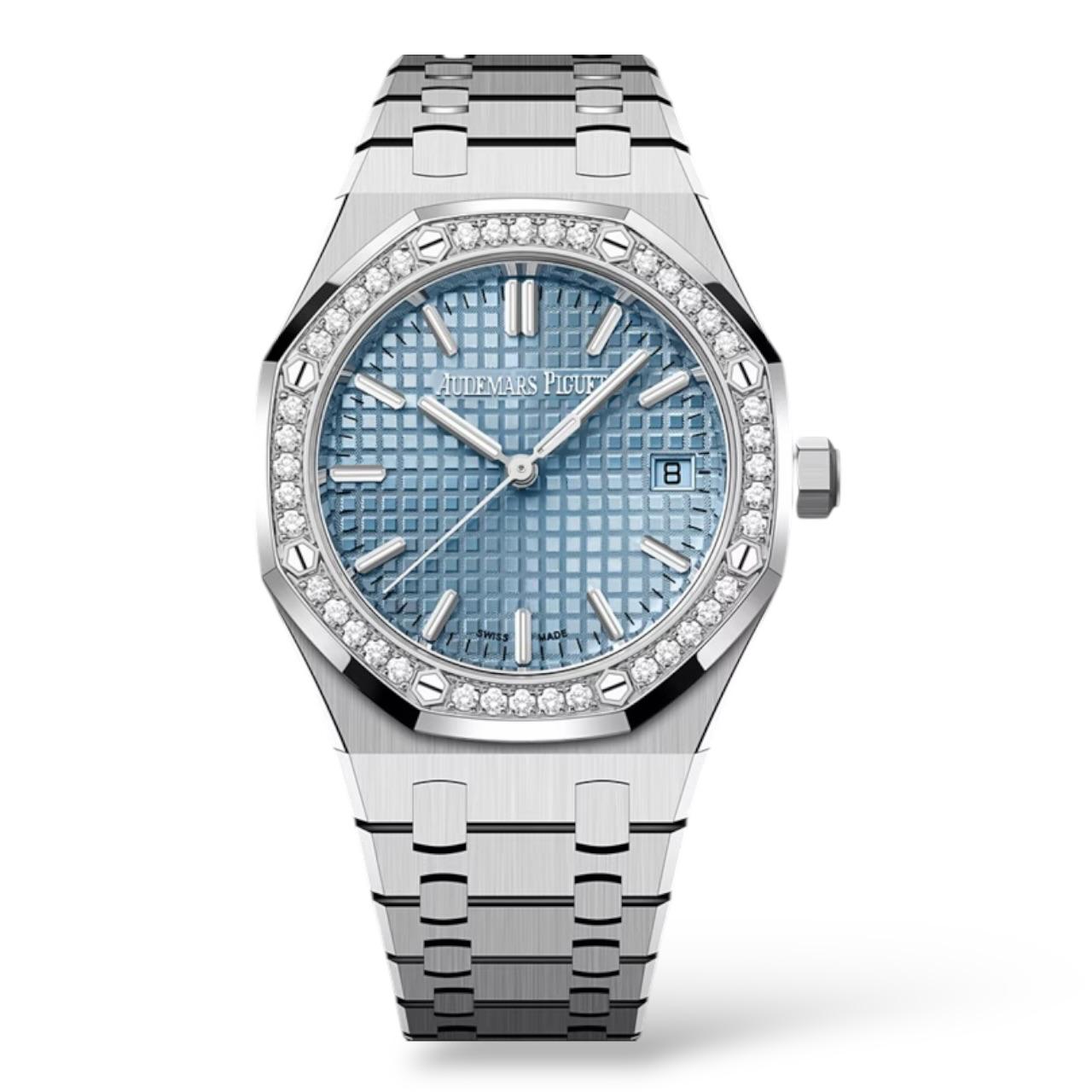 Audemars Piguet Royal Oak Selfwinding 34mm 77451ST.ZZ.1361ST.03 Stainless Steel Brilliant-Cut Diamonds Light Blue Dial