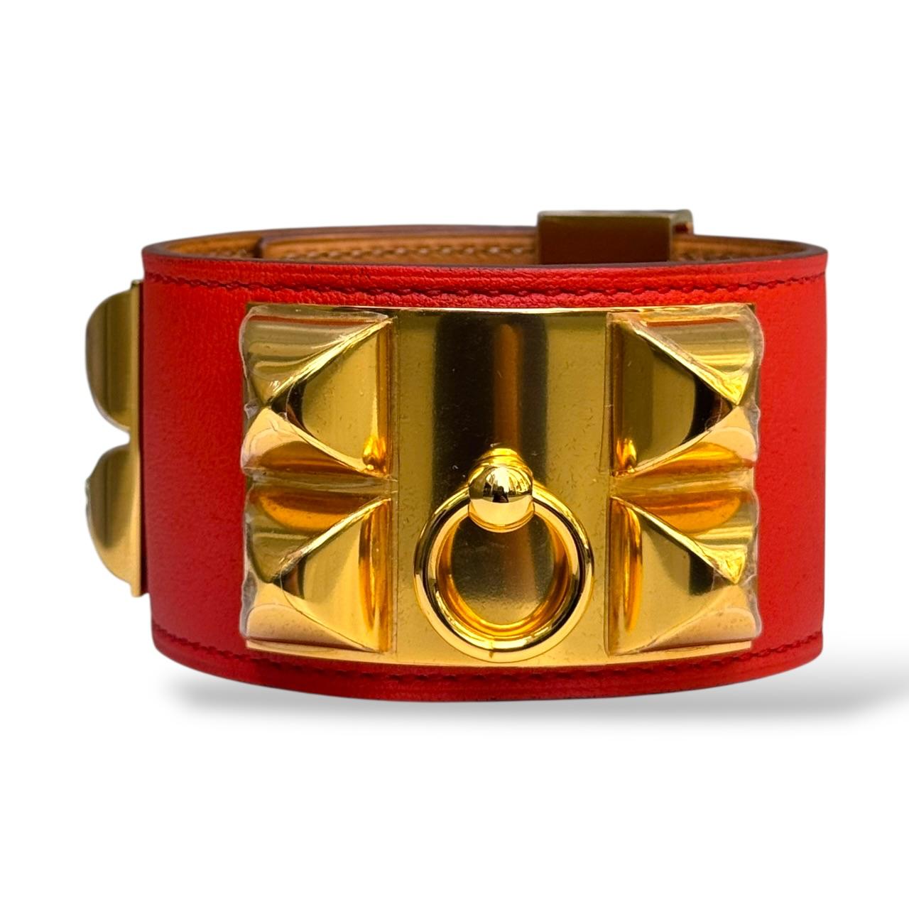 Hermes Collier de Chien Cappucine Swift Bracelet GHW Size S