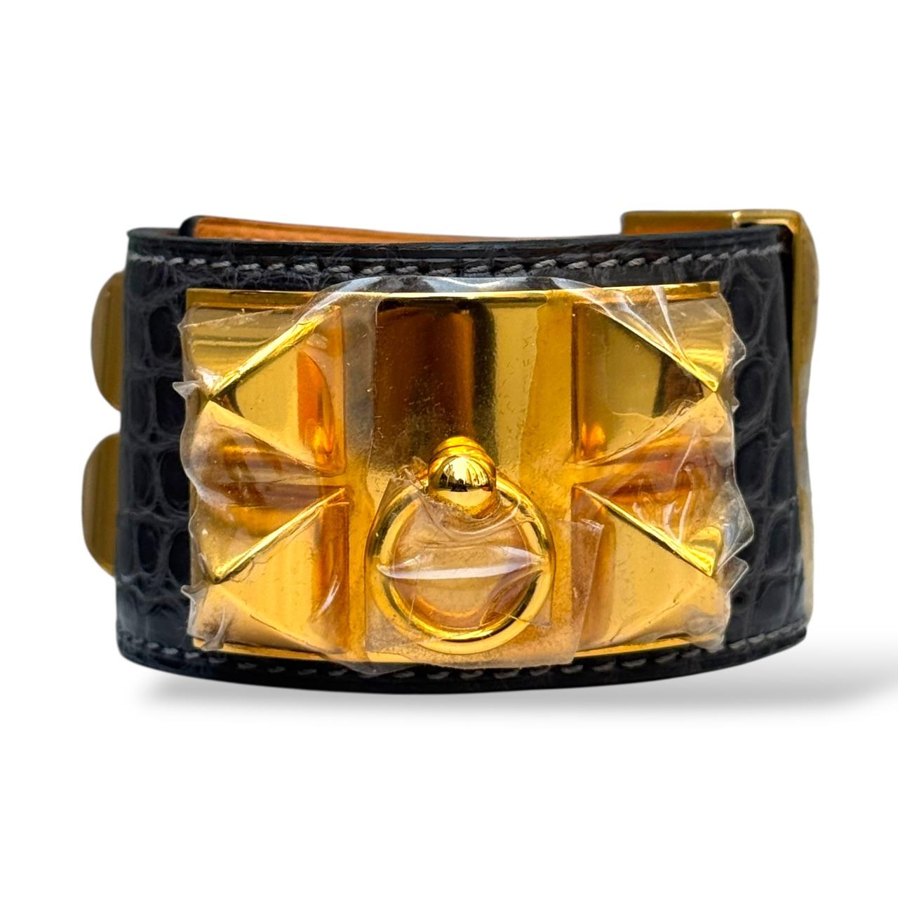 Hermes Collier de Chien Bracelet Graphite Alligator GHW Size S