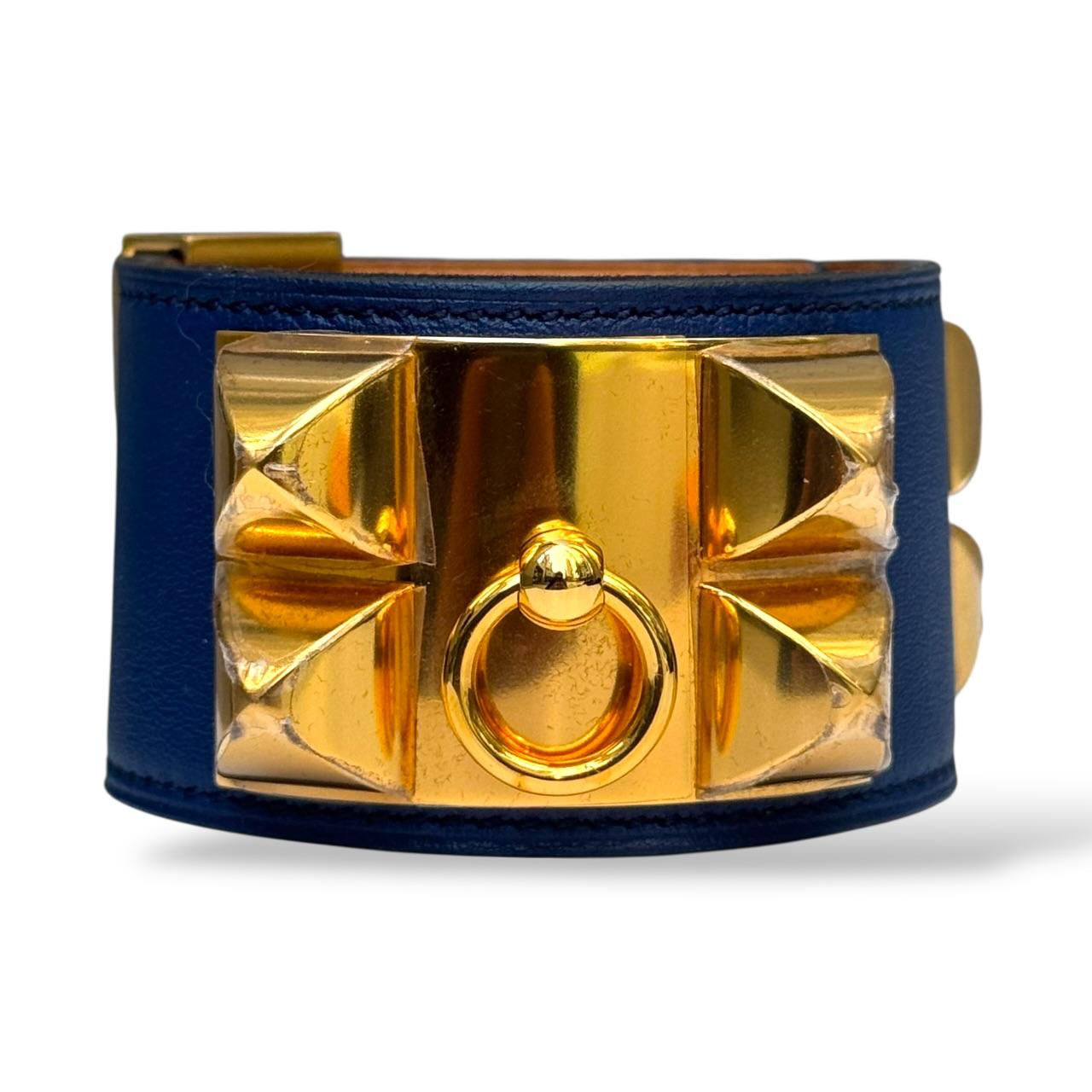 Hermes Collier de Chien Bracelet Blue GHW Size S