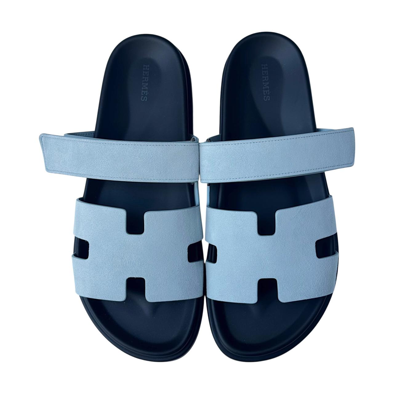 Hermes Chypre 44.5 EU Bleu Glacier Suede