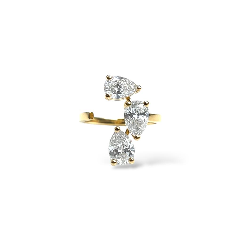Mimiko 3 Pears Floating 2 Carat Yellow Gold Size 47.5 Ring - Image 3