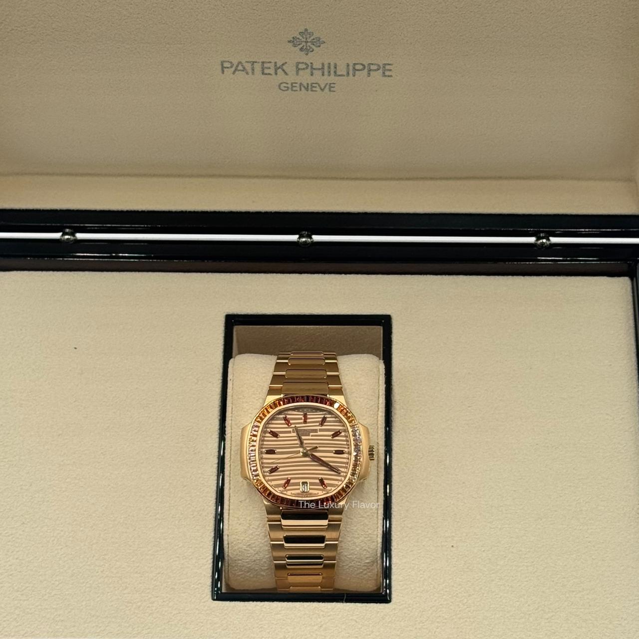 Patek Philippe Nautilus 35.2mm 7118/1300R "Ladies Automatic" Self Winding Rose Gold with "Champagne" and "Cognac" Spessartites - Image 7