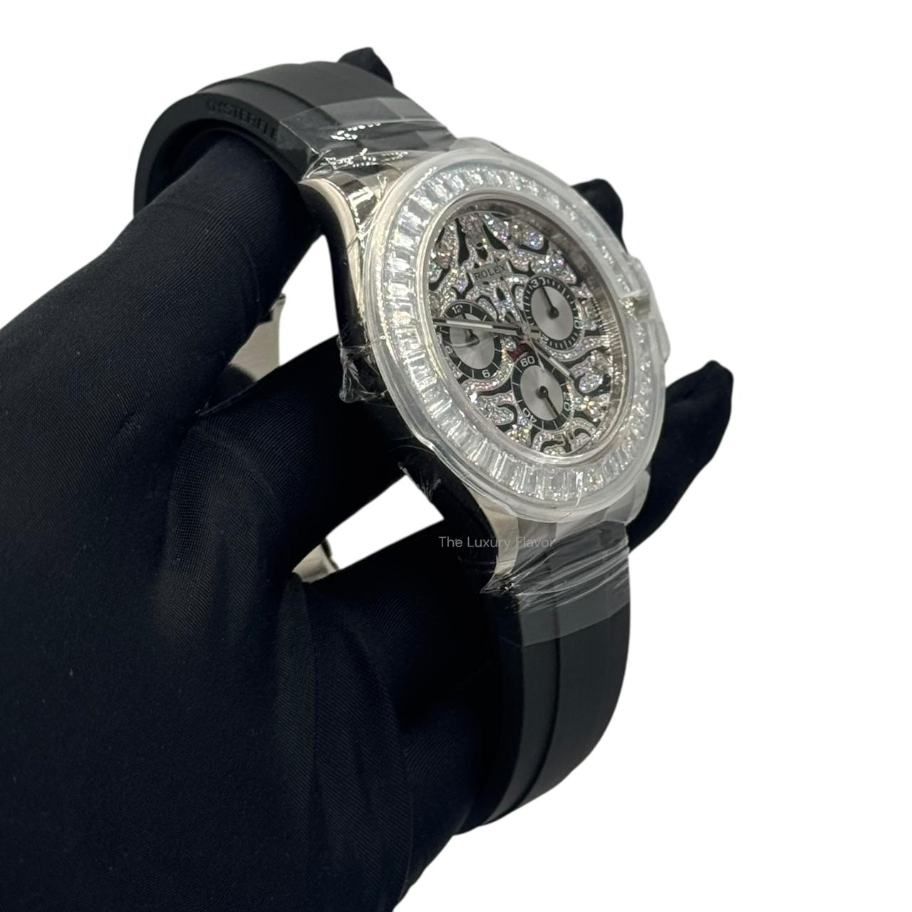 Rolex Daytona 40mm 116589TBR "Eye Of The Tiger" White Gold Diamond Bezel Black and Silver Diamond Dial Oysterflex Bracelet - Image 2