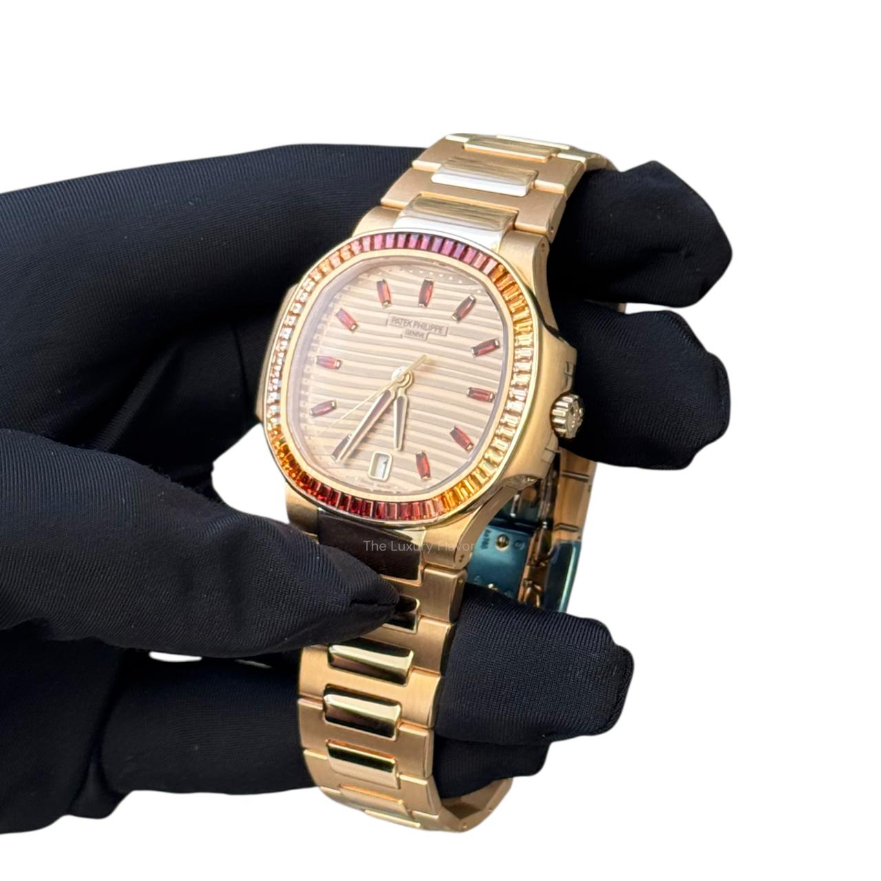 Patek Philippe Nautilus 35.2mm 7118/1300R "Ladies Automatic" Self Winding Rose Gold with "Champagne" and "Cognac" Spessartites - Image 4