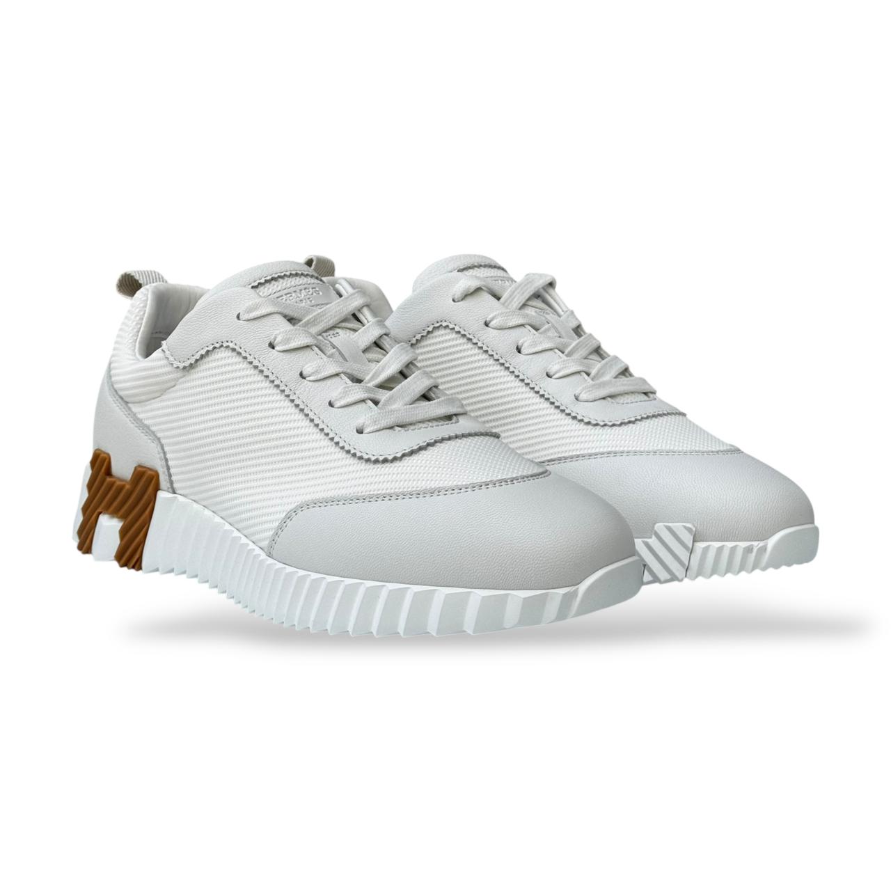 Hermes Bouncing 38.5 EU Blanc Mesh Sneakers