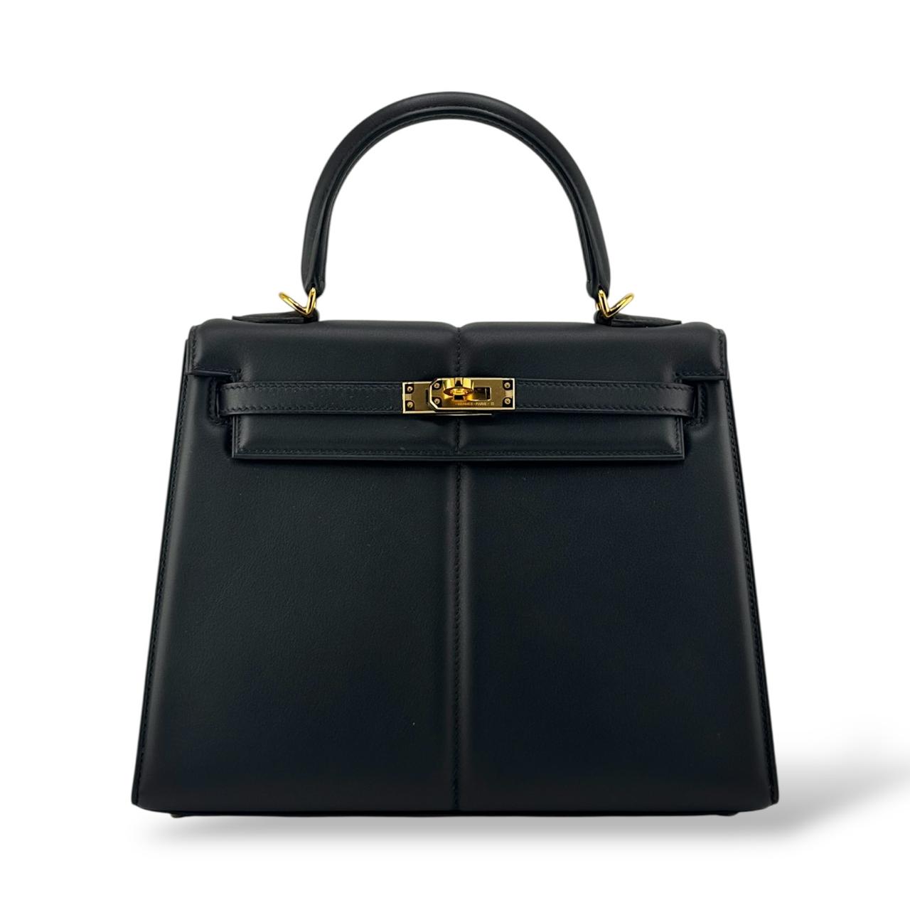Hermes Kelly 25 Padded Black Swift GHW