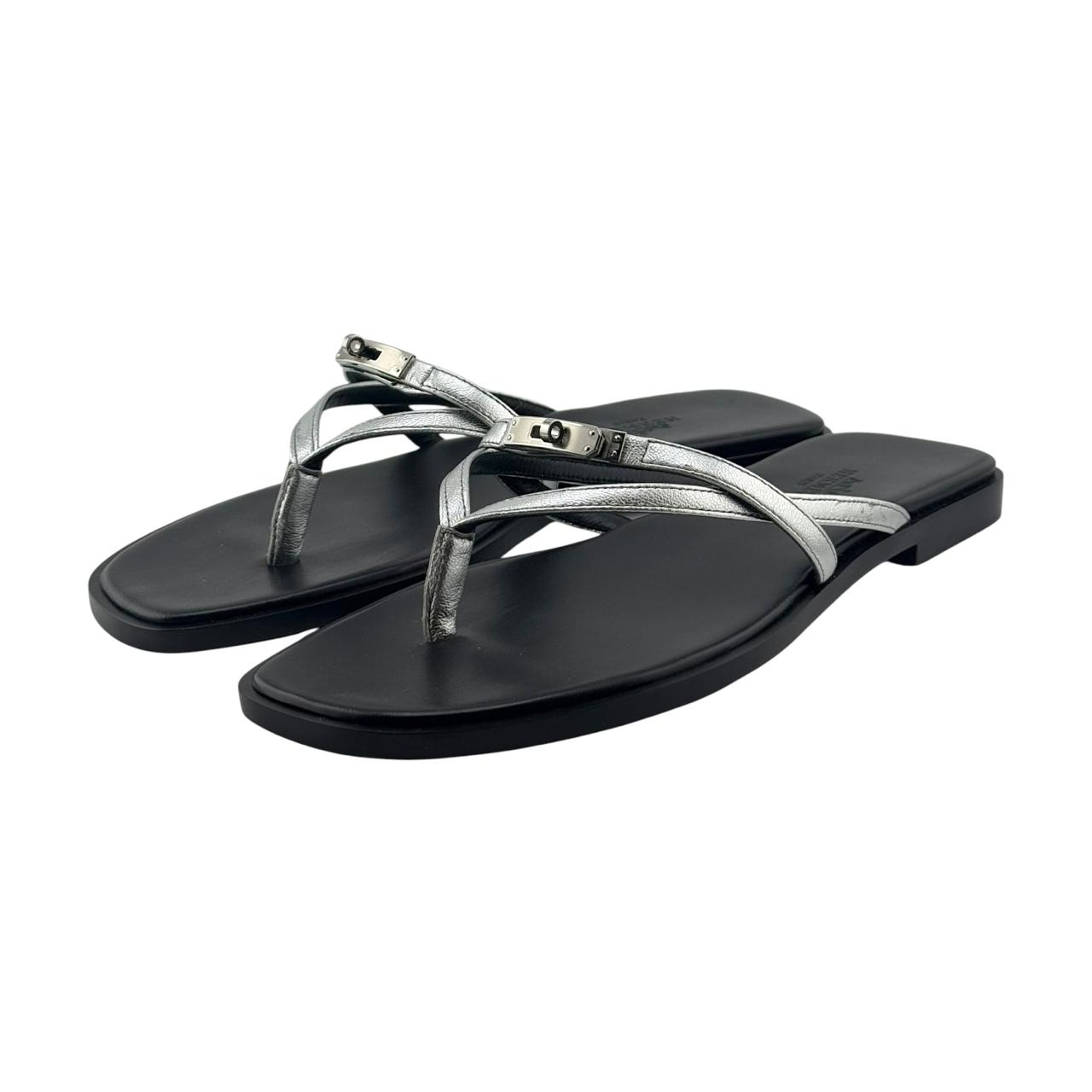 Hermes Giorno Sandals White 42 Gray Brown Hermes Giorno Velcro Sandals J41 main image 2