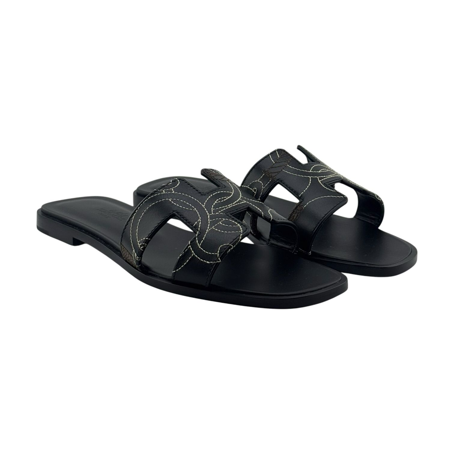 Hermes Oran 36 EU Black with Pattern Sandals - Image 3