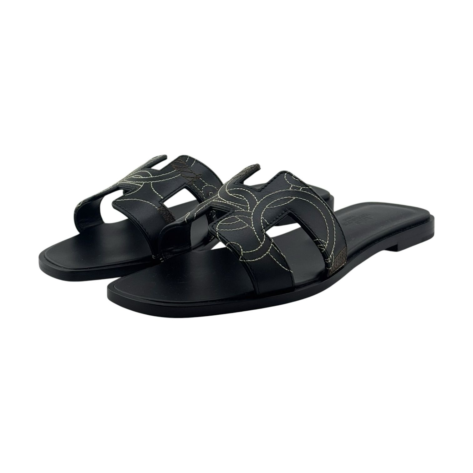 Hermes Oran 36 EU Black with Pattern Sandals - Image 4